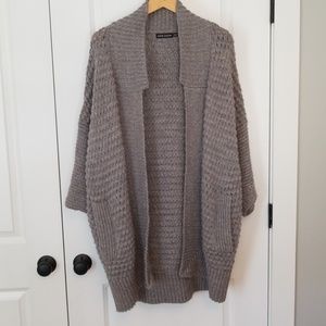 chunky knit sweater cardigan w/metallic thread